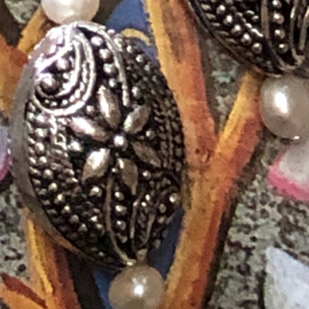 Floral Silver & Pearl Earrings - Picture 7 of 8